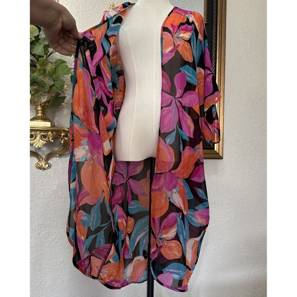 Floral Sheer Cardigan Cover Up Multicolor Live For True Women’s Size Plus 1X - Picture 5 of 9